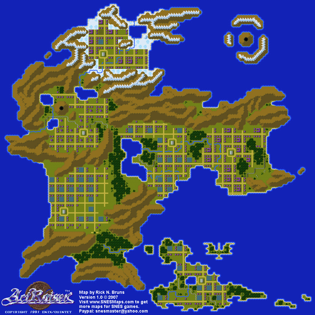 Actraiser - World Map Populated - SNES Super Nintendo