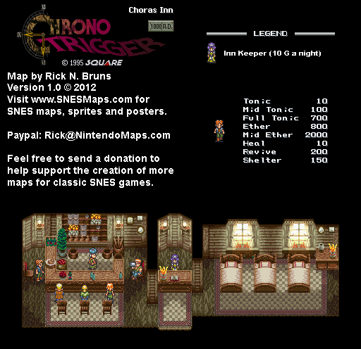 Chrono Trigger - Choras Inn (1000 AD) Super Nintendo SNES Map