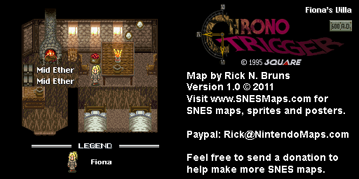 Chrono Trigger - Fiona's Villa (600 AD) Super Nintendo SNES Map