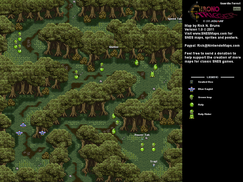 Chrono Trigger - Guardia Forest (600 AD) Super Nintendo SNES Map