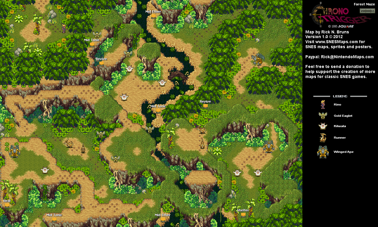 Chrono Trigger - Forest Maze (65,000,000 BC) Super Nintendo SNES Map