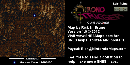 Chrono Trigger - Lair Ruins (65,000,000 BC) Super Nintendo SNES Map
