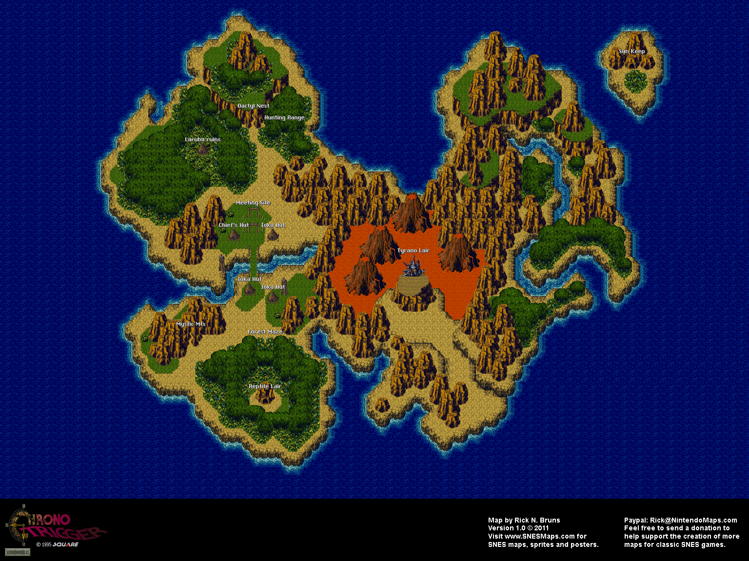 Chrono Trigger - Prehistoric (65,000,000 BC) Overworld Super Nintendo SNES Map