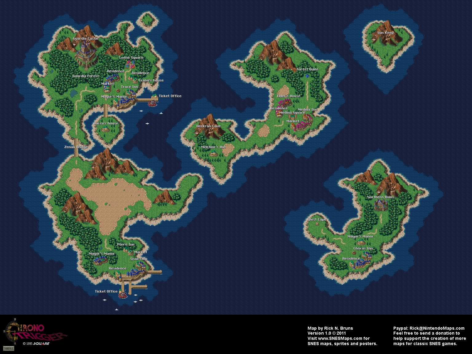 Chrono Trigger - Present (1000 AD) Overworld Super Nintendo SNES Map