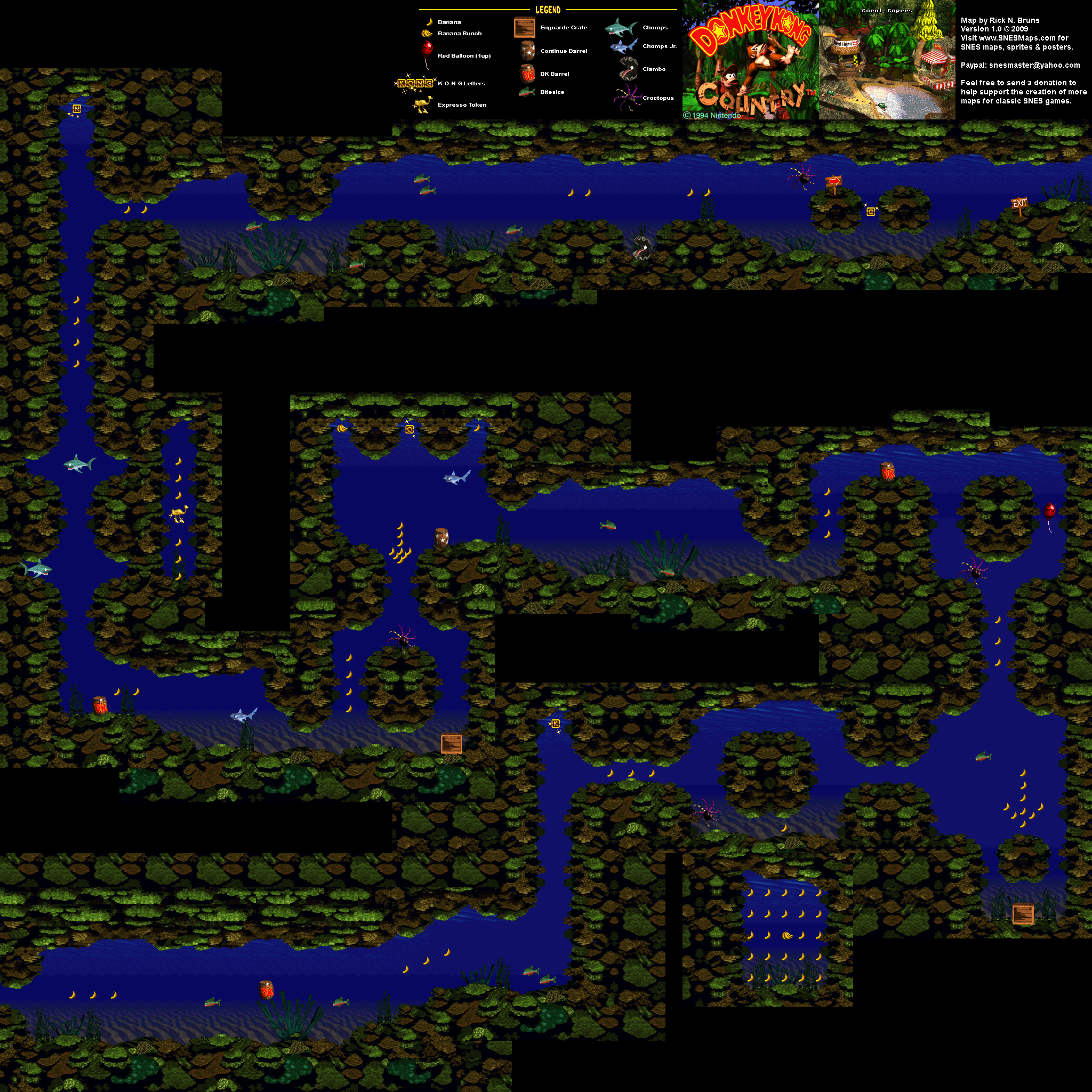 Donkey Kong Country - Level 4 - Coral Capers - Super Nintendo SNES Map