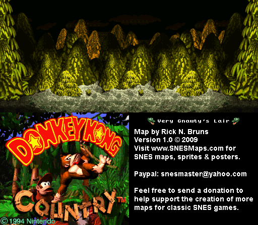 Donkey Kong Country - Level 6 - Very Gnawty's Lair - Super Nintendo SNES Background Map