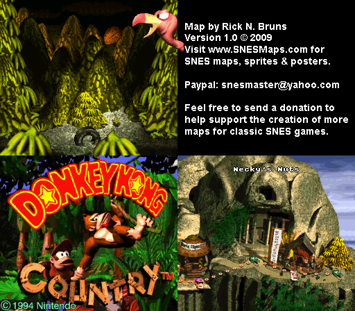 Donkey Kong Country - Level 12 - Necky's Nuts - Super Nintendo SNES Map