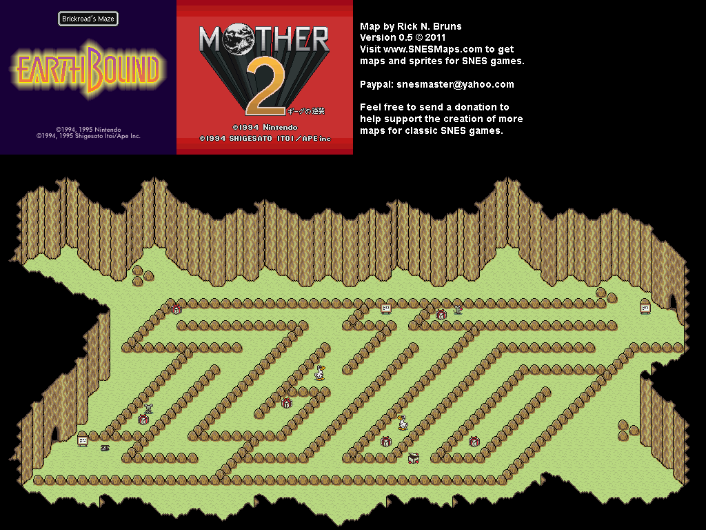 EarthBound (Mother 2) - Brickroad's Maze Super Nintendo SNES Map