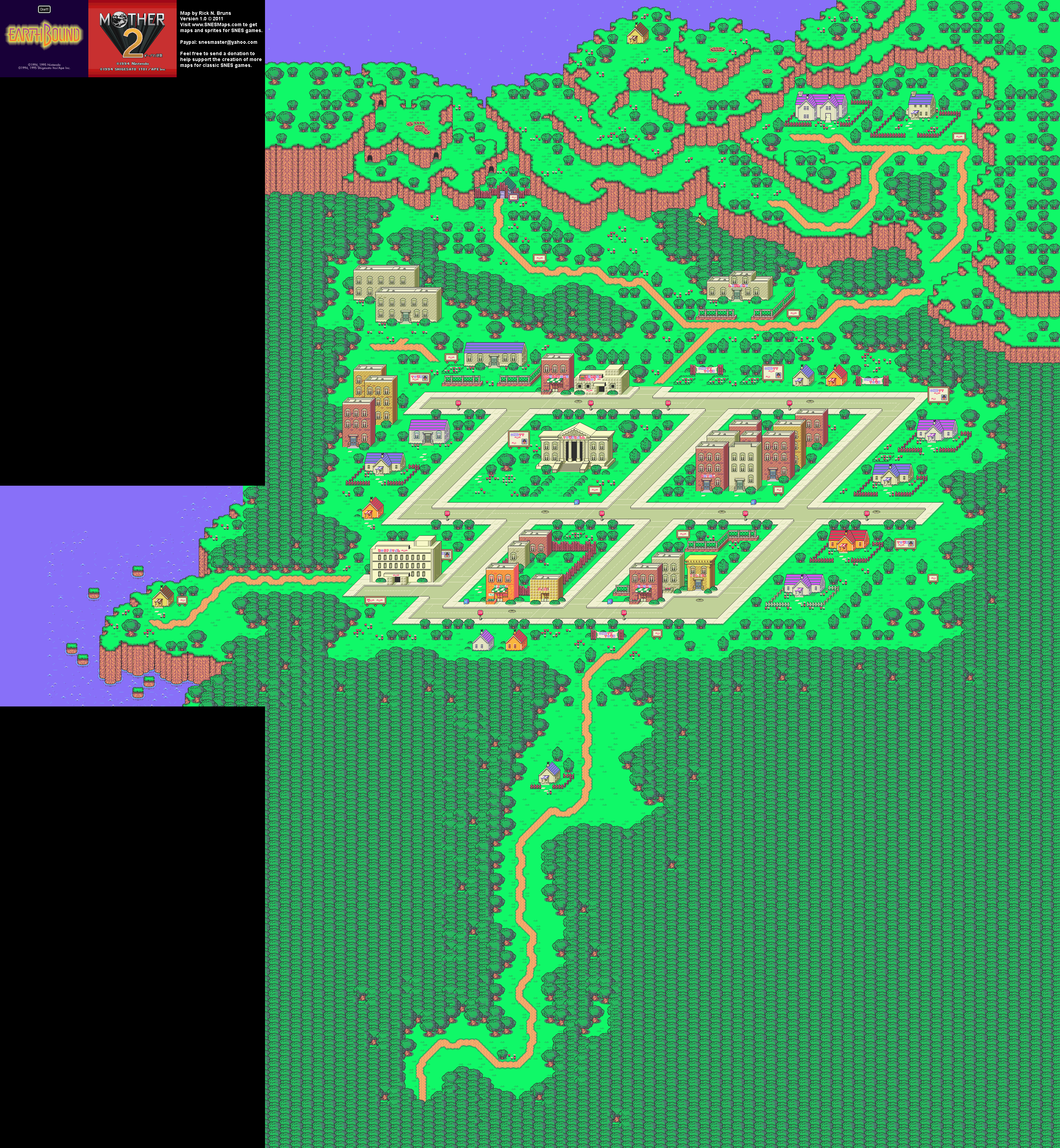 EarthBound (Mother 2) - Onett Super Nintendo SNES Map BG