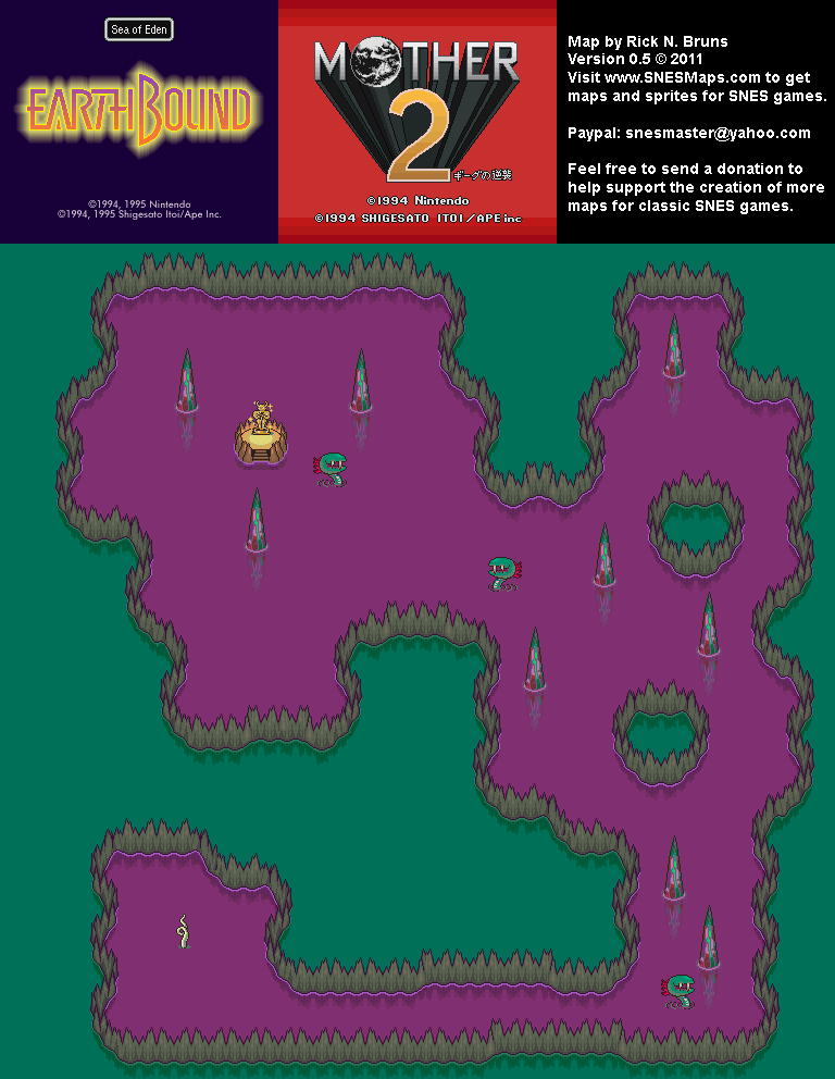EarthBound (Mother 2) - Sea of Eden Super Nintendo SNES Map