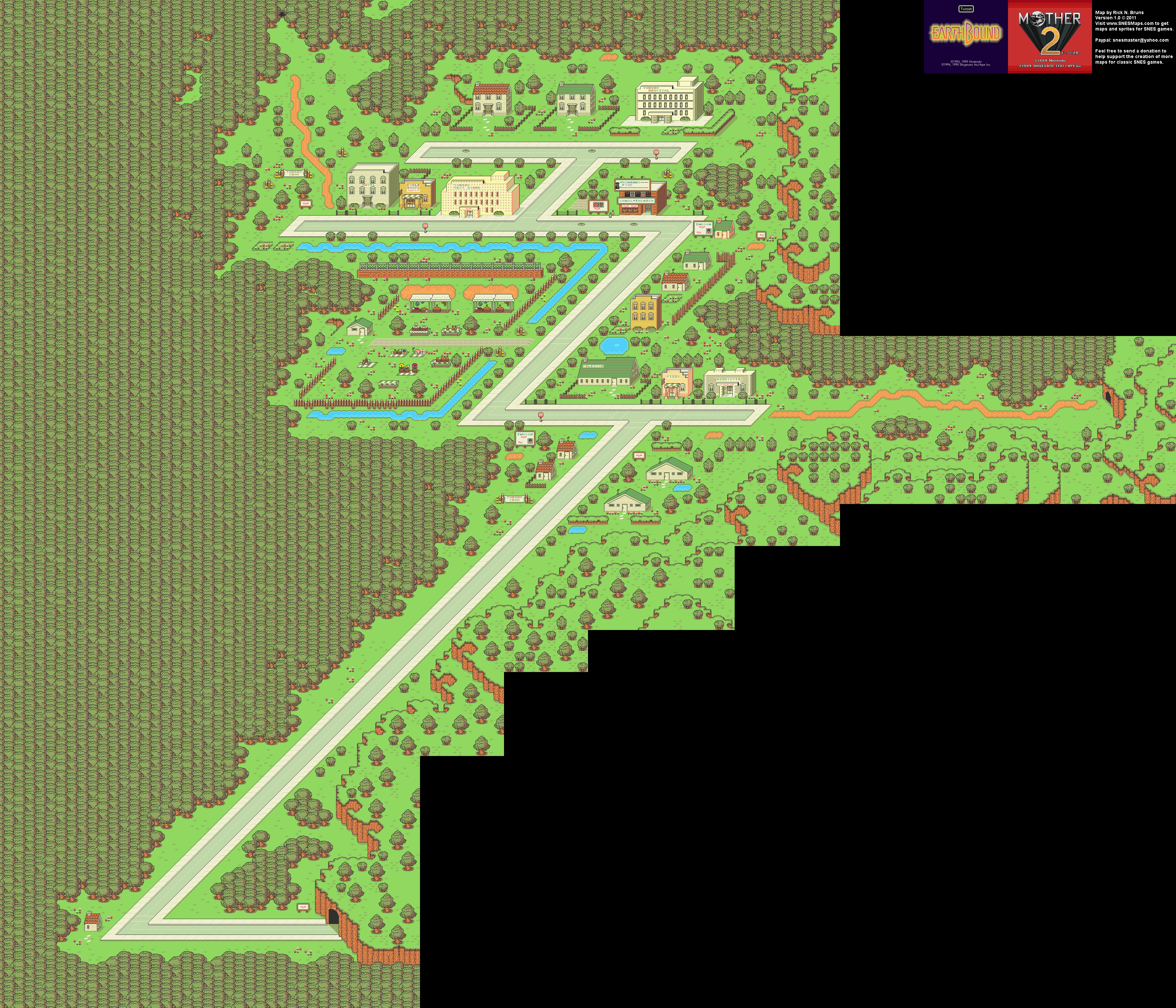 EarthBound (Mother 2) - Twoson Super Nintendo SNES Map BG