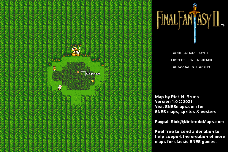 Final Fantasy II 2 (IV 4) - Chocobo's Forest Super Nintendo SNES Map