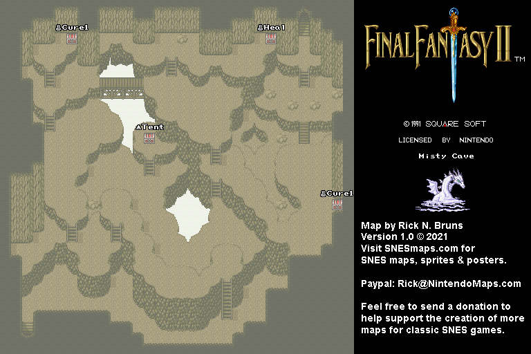 Final Fantasy II 2 (IV 4) - Misty Cave Super Nintendo SNES Map