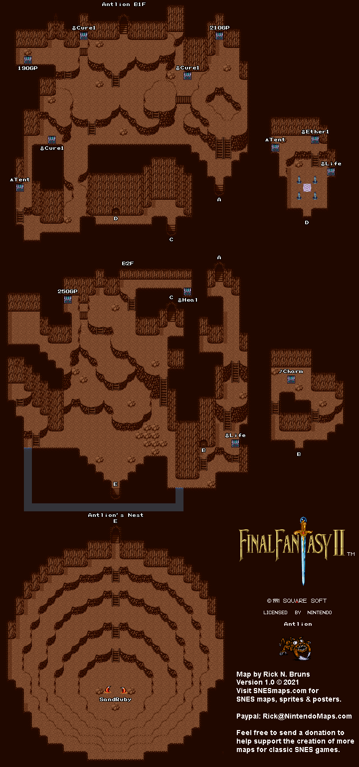 Final Fantasy II 2 (IV 4) - Antlion Super Nintendo SNES Map