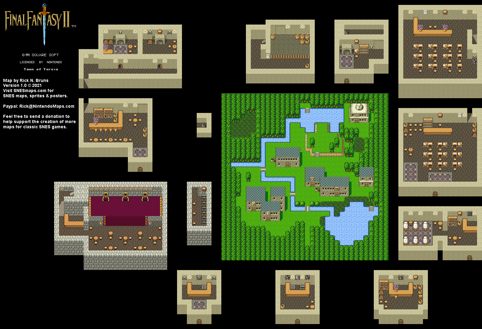 Final Fantasy II 2 (IV 4) - Town of Toroia Super Nintendo SNES Map BG