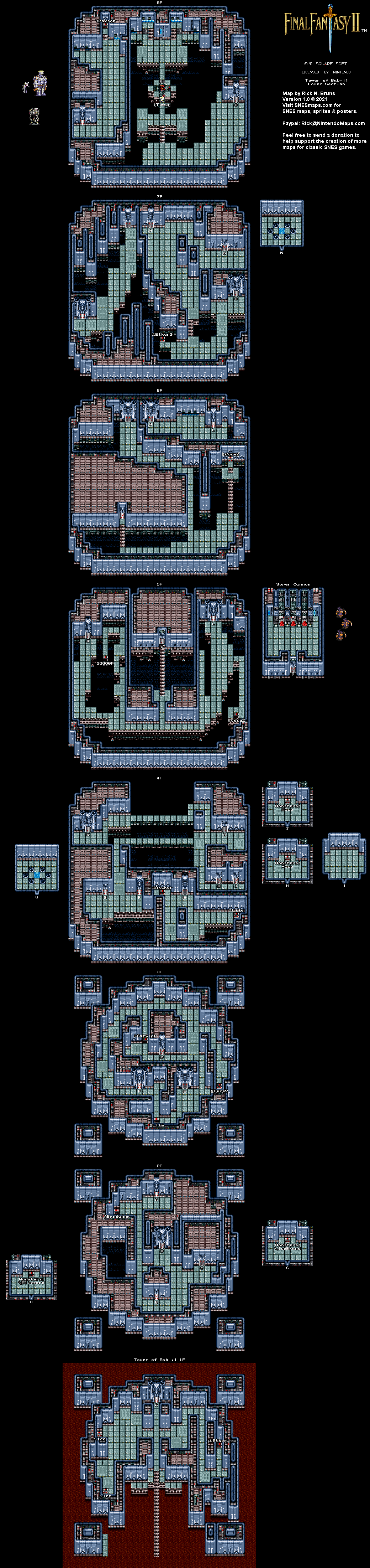 Final Fantasy II 2 (IV 4) - TowerOfBab-il Lower Section Super Nintendo SNES Map