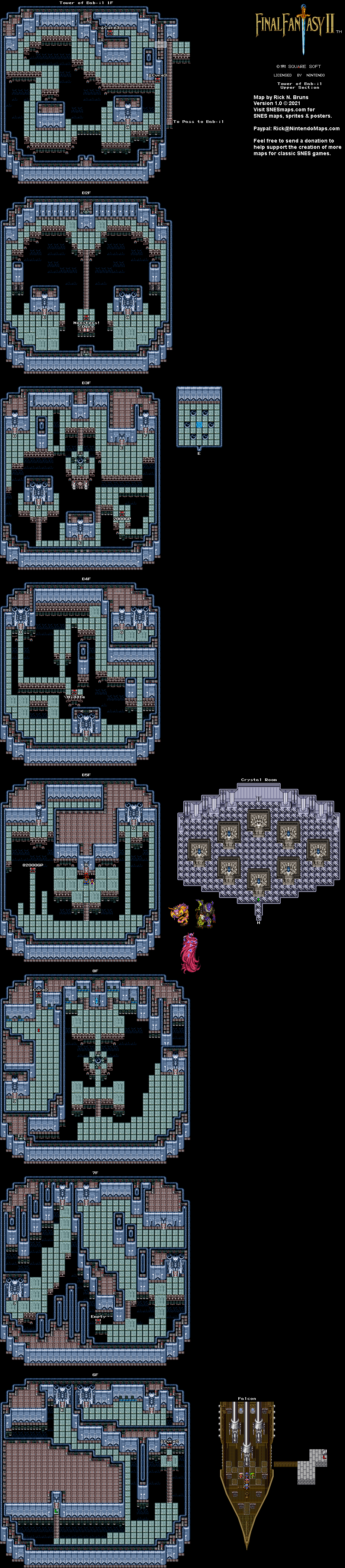 Final Fantasy II 2 (IV 4) - Tower of Bab-il Upper Section Super Nintendo SNES Map