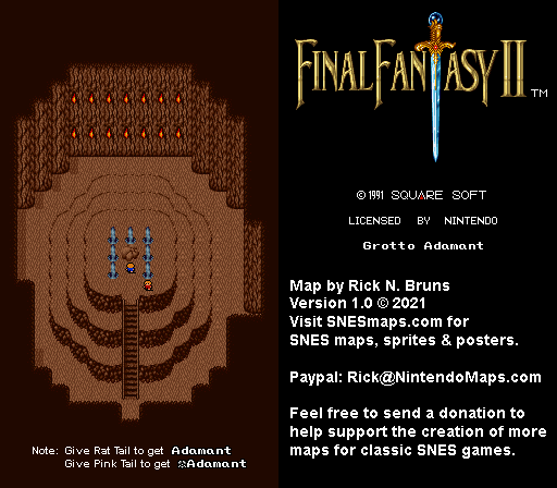 Final Fantasy II 2 (IV 4) - Grotto Adamant Super Nintendo SNES Map