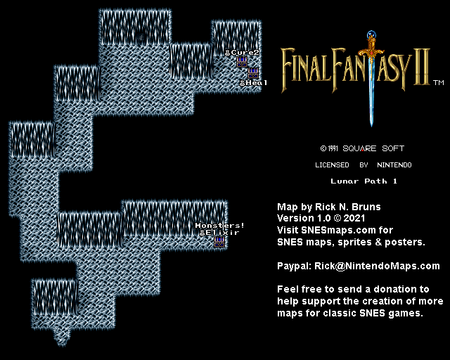 Final Fantasy II 2 (IV 4) - Lunar Path 1 Super Nintendo SNES Map