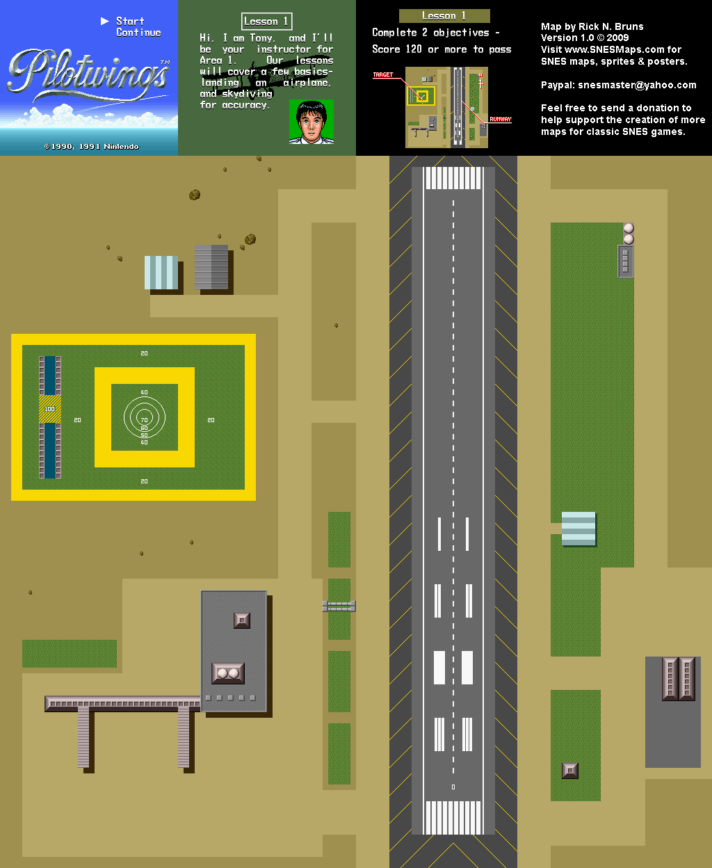 Pilotwings - Lesson 1 Map - SNES Super Nintendo