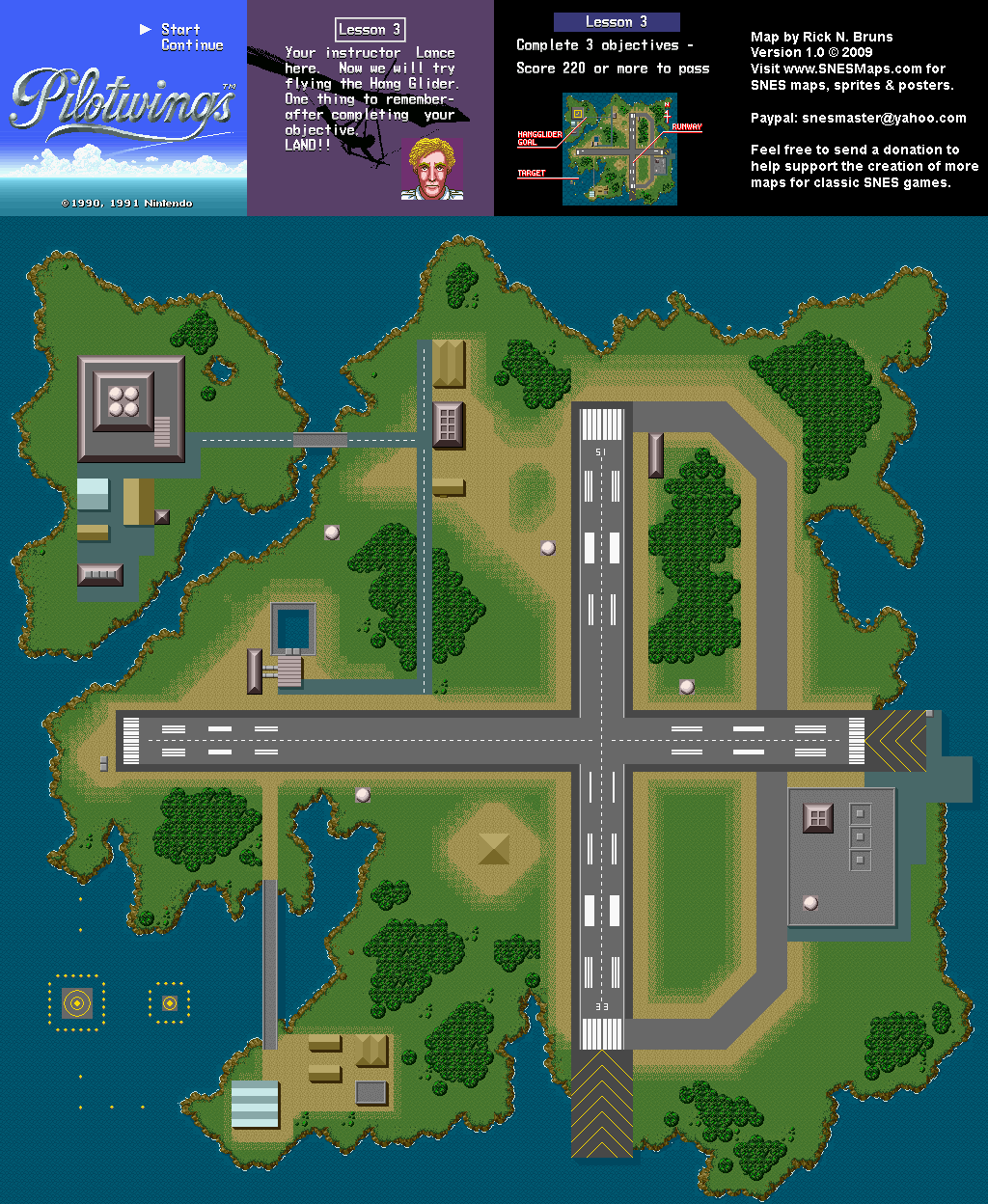 Pilotwings - Lesson 3 Map - SNES Super Nintendo