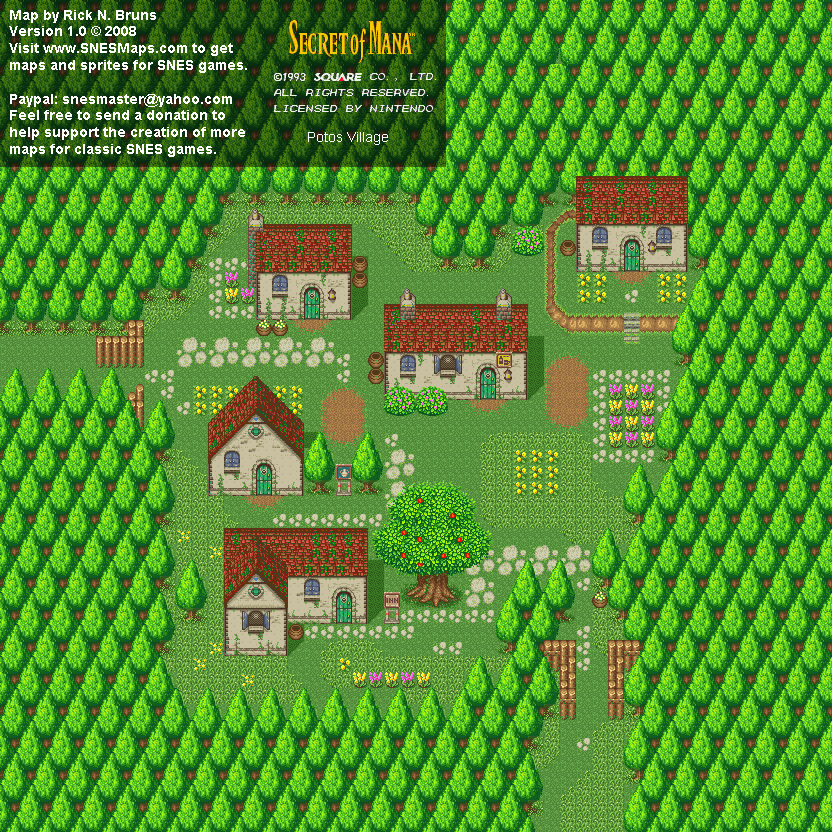 Secret of Mana - Potos Village - Super Nintendo SNES Background Map