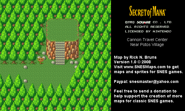 Secret of Mana - Cannon Travel Center Near Potos Village - Super Nintendo SNES Background Map