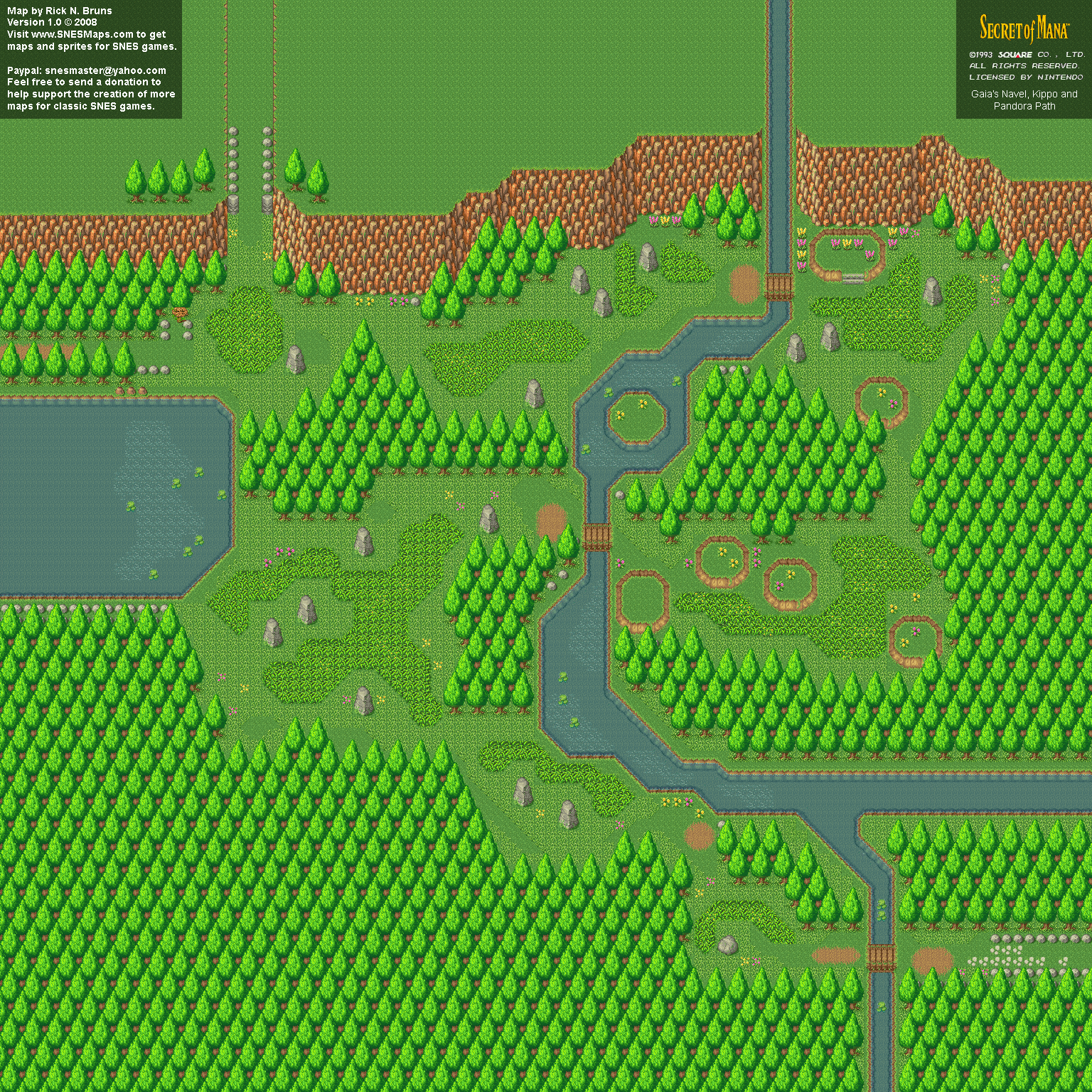 Secret of Mana - Gaia' s Navel, Kippo and Pandora Path - Super Nintendo SNES Background Map