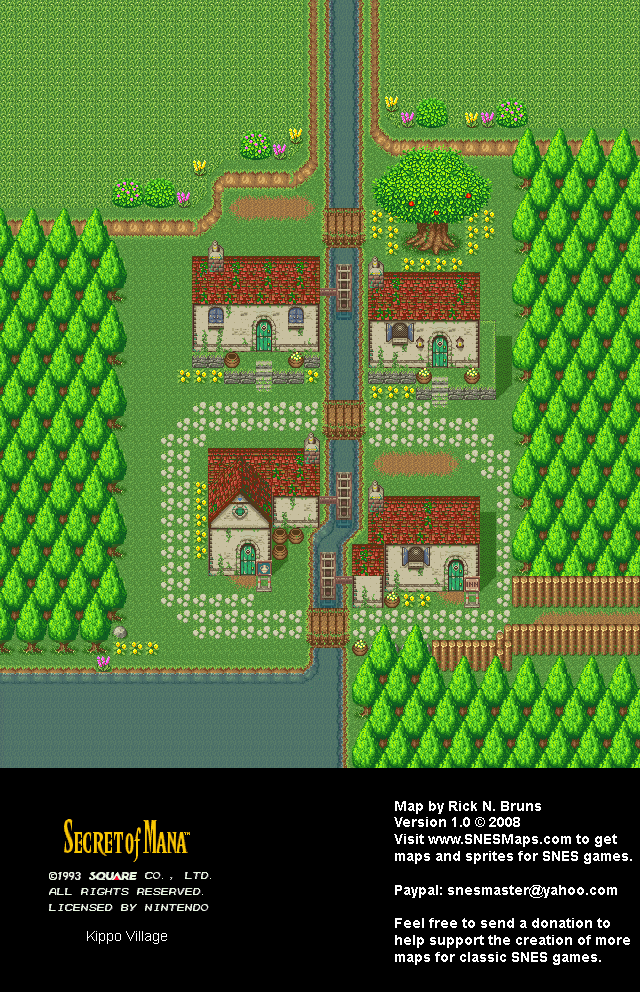 Secret of Mana - Kippo Village - Super Nintendo SNES Background Map