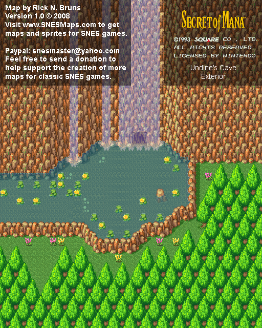 Secret of Mana - Undine's Cave Exterior - Super Nintendo SNES Background Map