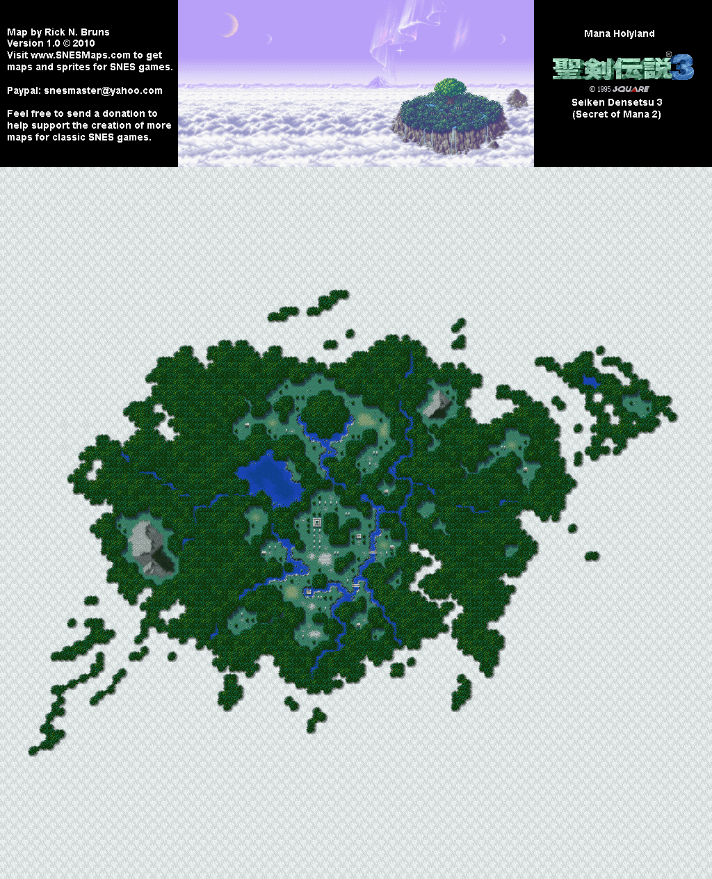 Seiken Densetsu 3 (Secret of Mana 2) - Holyland Overworld Super Nintendo SNES Map