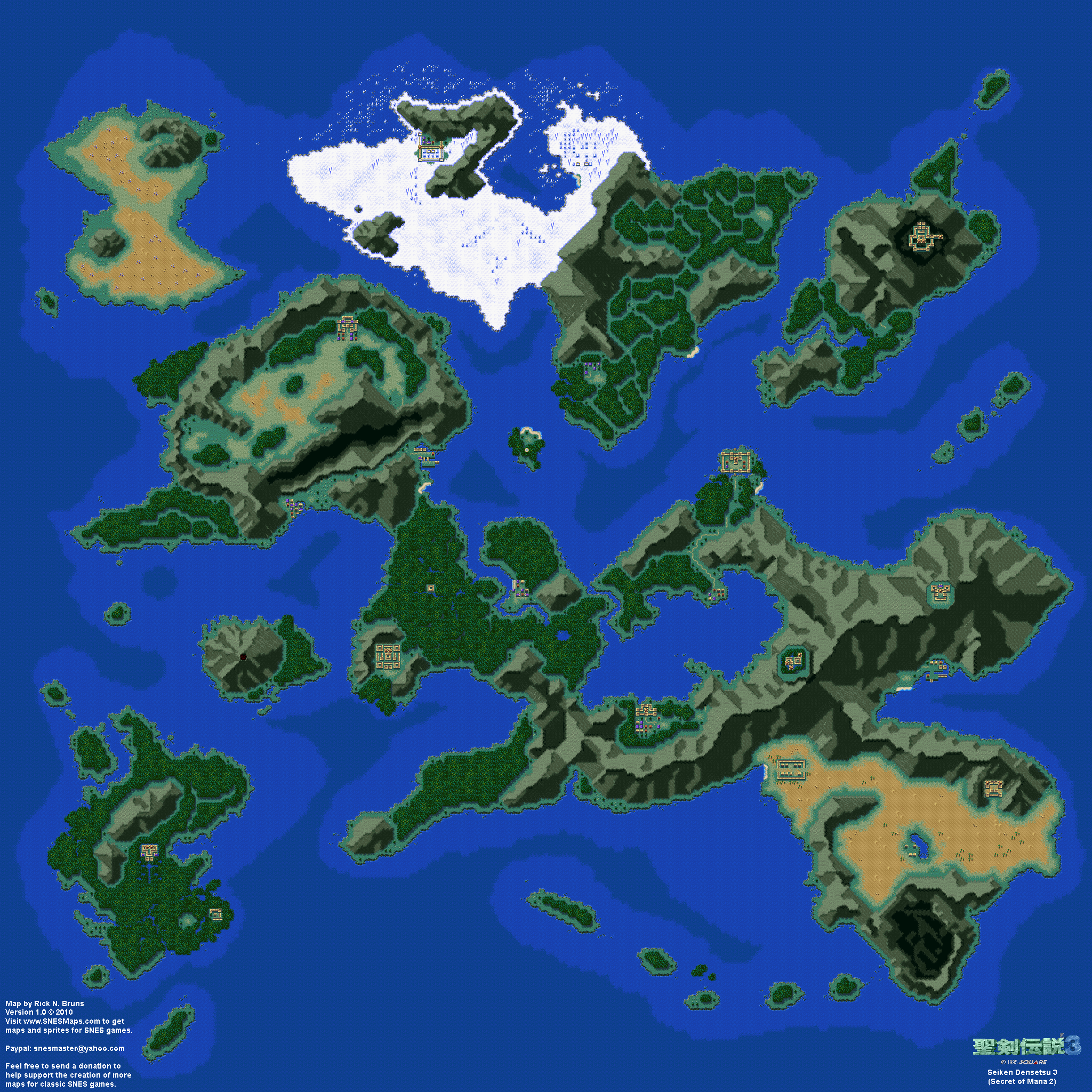 Seiken Densetsu 3 (Secret of Mana 2) - Overworld Super Nintendo SNES Map BG