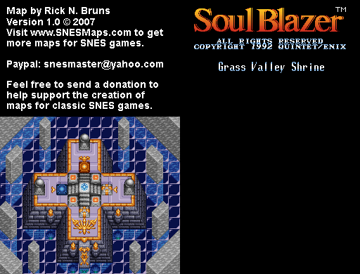 Soul Blazer - Grass Valley Shrine (Before) Map - SNES Super Nintendo