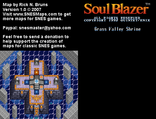 Soul Blazer - Grass Valley Shrine (Before) Map - SNES Super Nintendo