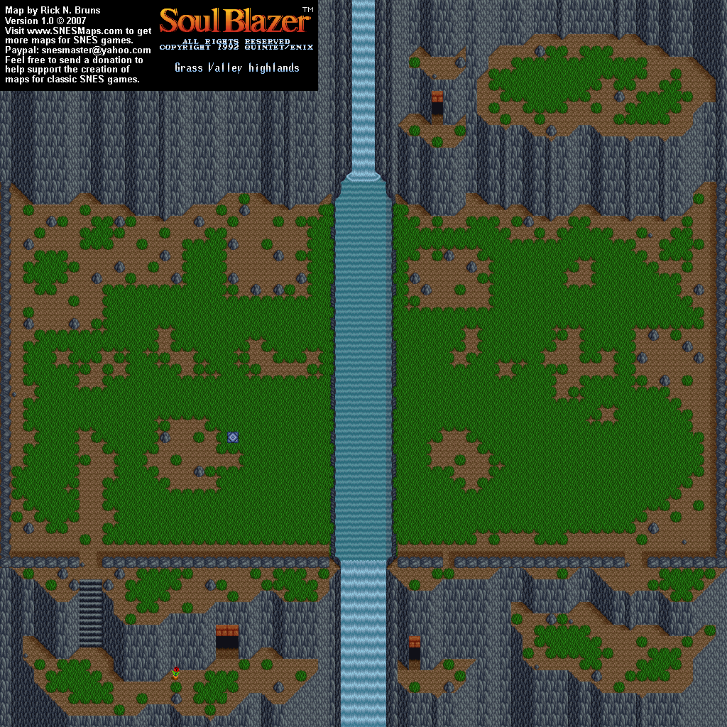 Soul Blazer - Grass Valley Highlands (Before) Map - SNES Super Nintendo