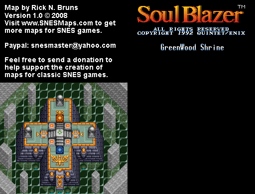 Soul Blazer - Green Wood Shrine (Before) Map - SNES Super Nintendo