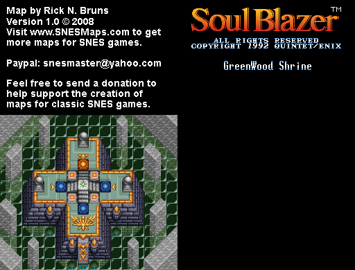 Soul Blazer - Green Wood Shrine (After) Map - SNES Super Nintendo