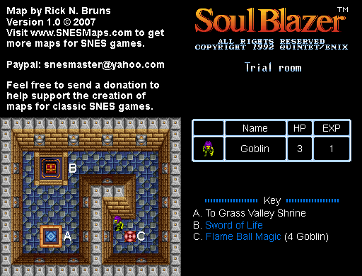 Soul Blazer - Trial Room Map - SNES Super Nintendo