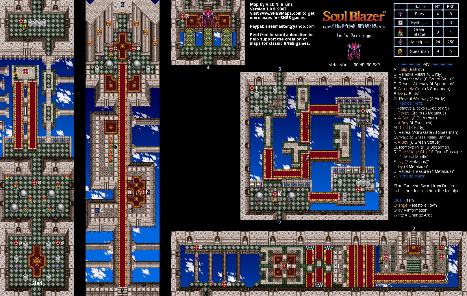 Soul Blazer - Leo's Paintings Map - SNES Super Nintendo