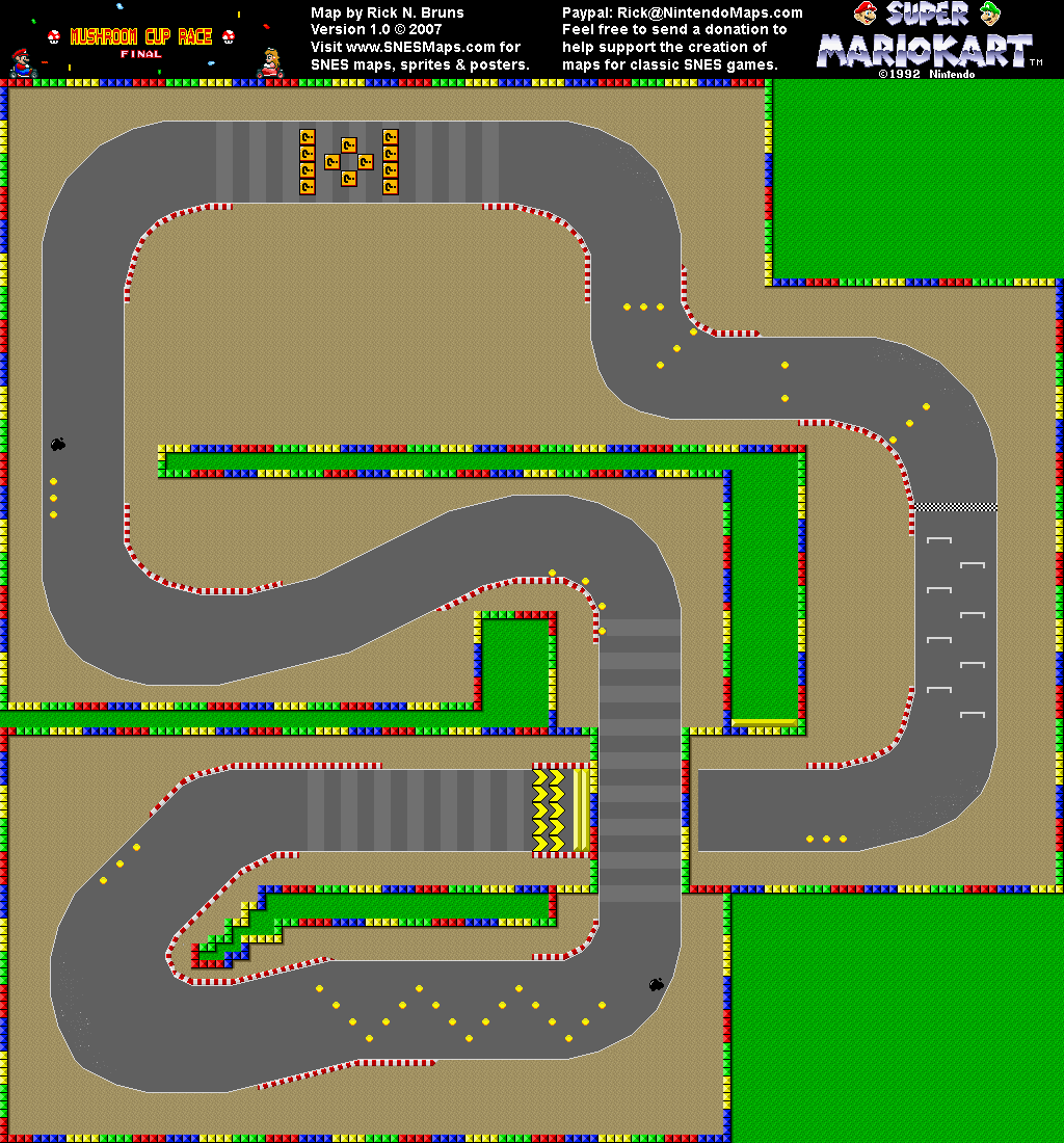 Super Mario Kart - Mario Circuit 2 Map - SNES Super Nintendo