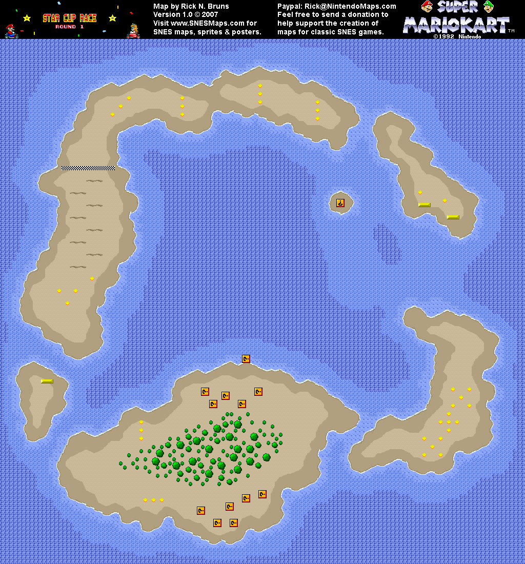 Super Mario Kart - Koopa Beach 1 Map - SNES Super Nintendo