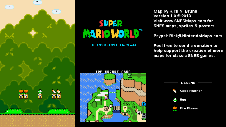 Super Mario World - Top Secret Area Super Nintendo SNES Map