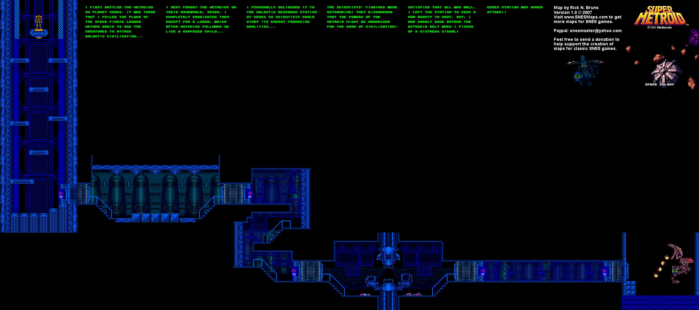 Super Metroid - Space Colony Map - SNES Super Nintendo