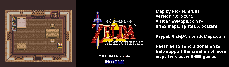 The Legend of Zelda: A Link to the Past - Link's Cottage Map - SNES Super Nintendo BG