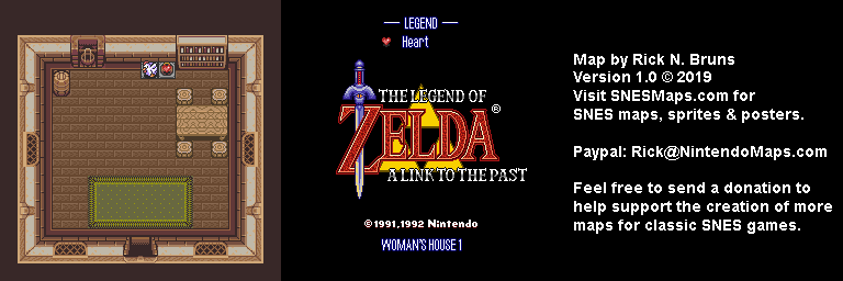 The Legend of Zelda: A Link to the Past - Woman's House 1 Map - SNES Super Nintendo
