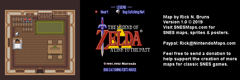 The Legend of Zelda: A Link to the Past - Bug Catching Kid's House Map - SNES Super Nintendo