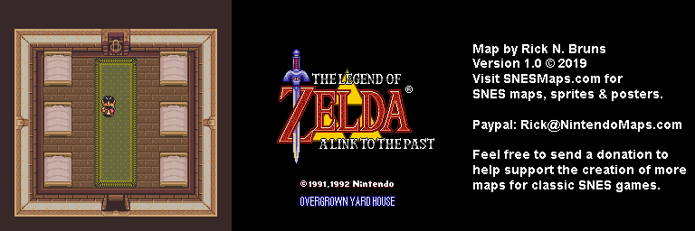 The Legend of Zelda: A Link to the Past - Overgrown Yard House Map - SNES Super Nintendo