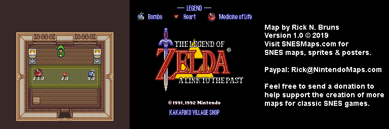 The Legend of Zelda: A Link to the Past - Kakariko Village Shop Map - SNES Super Nintendo