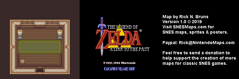 The Legend of Zelda: A Link to the Past - Kakariko Village Shop Map - SNES Super Nintendo BG