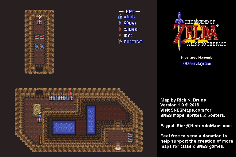 The Legend of Zelda: A Link to the Past - Kakariko Village Cave Map - SNES Super Nintendo